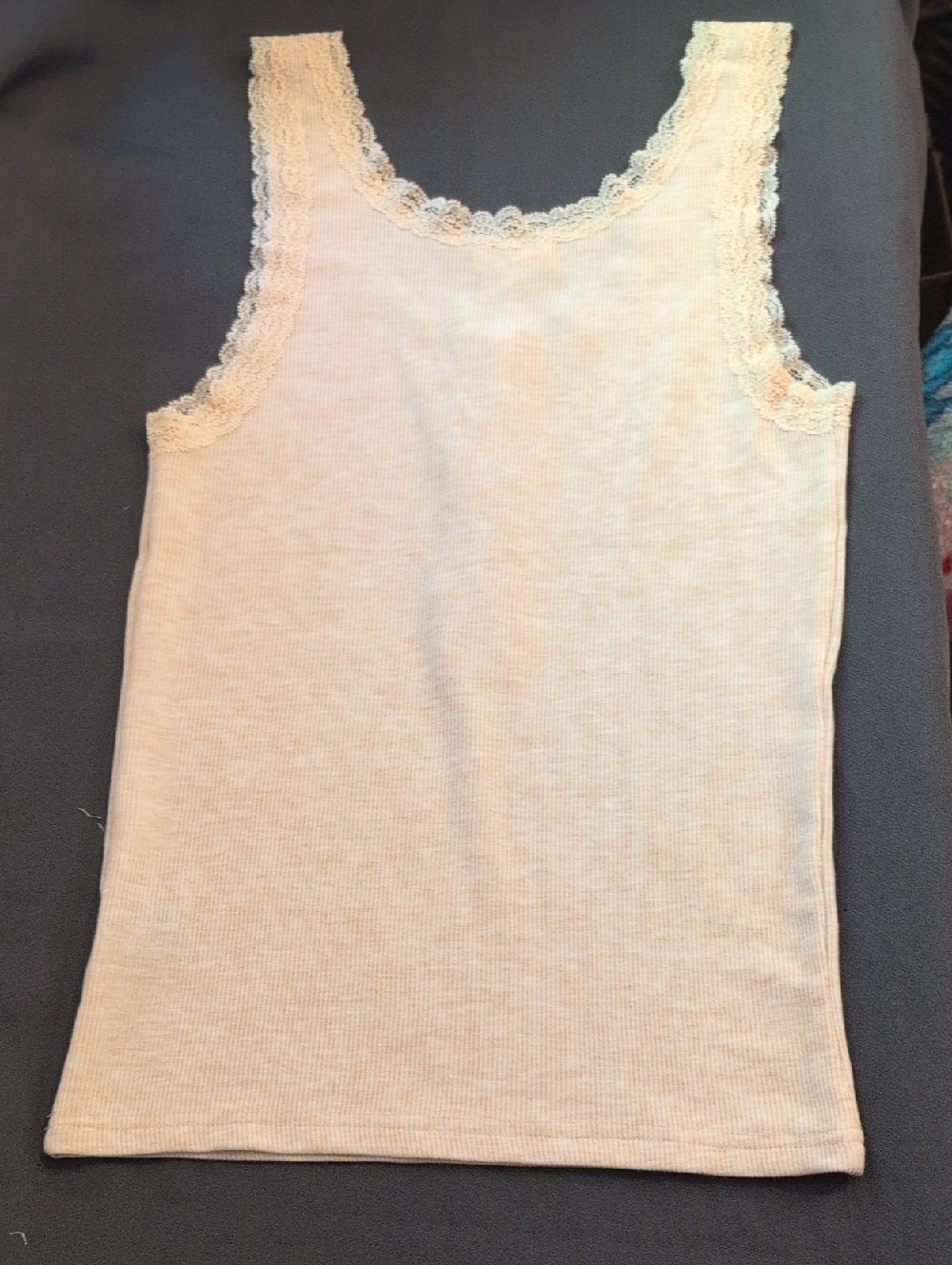 POL Lace-Trim Henley Soft Ribbed Tank Top in Latte Cream - Picture 12 of 13